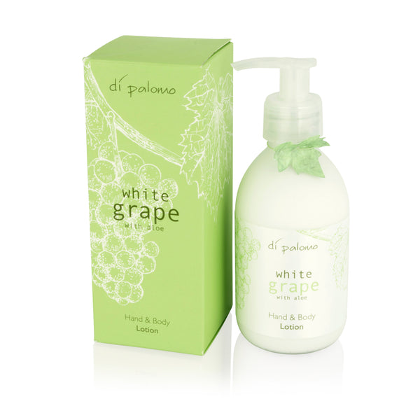 A rich, indulgent lotion blended with the finest ingredients including sweet almond oil to leave your skin smooth & supple. Gently fragranced with White Grape & Aloe to complement our Body Wash, Eau de Parfum and Body Mist.  Ripening Grapes still sparkle with dew in the rising heat of the sun; a landscape bursts with rich abundance amidst terraced vineyards high above Lake Corbora. 