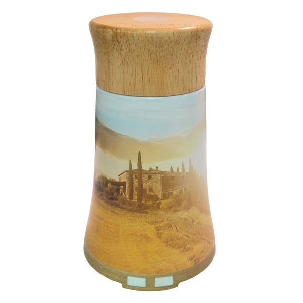 Our Ultrasonic Diffuser is designed to help you relax with your favourite Di Palomo fragrance with the added benefits of aromatherapy. Displaying a beautiful view of a Tuscan vineyard, made from the finest hand-crafted glass and including a mood-enhancing colour changing light, this diffuser is sure to create a sense of calm and relaxation in your home.